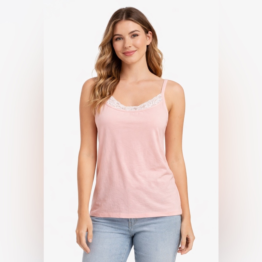 1 State Lace Trim Camisole Tank Top Light Pink